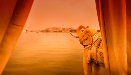 Moated castle elephant dawn