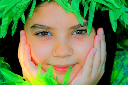 Brown eyes leaves smile
