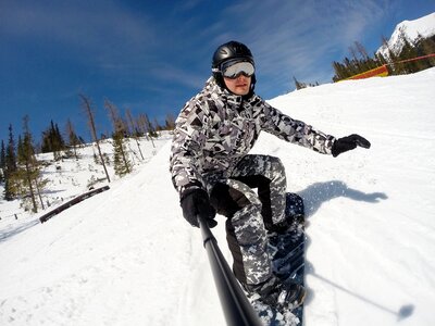 Snowboard mountains skis photo