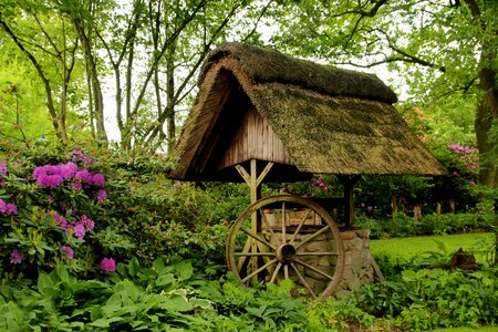 Thatched roof wagon wheel spring