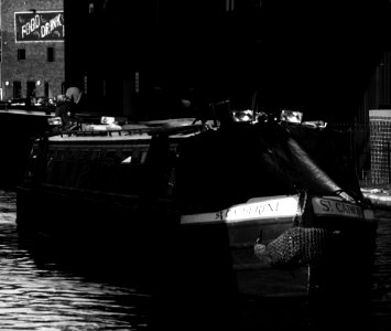 canal-boat-b&W photo