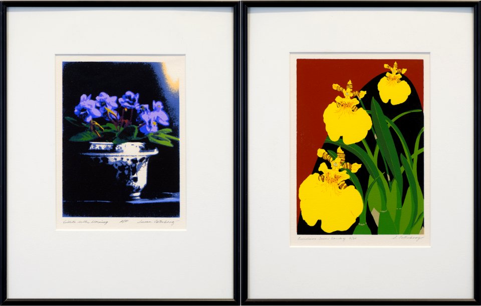 359 | Susan Osterberg | Violets In The Morning (A), Oncidium Gower Ramsey (B) | Printmaking | 17x22