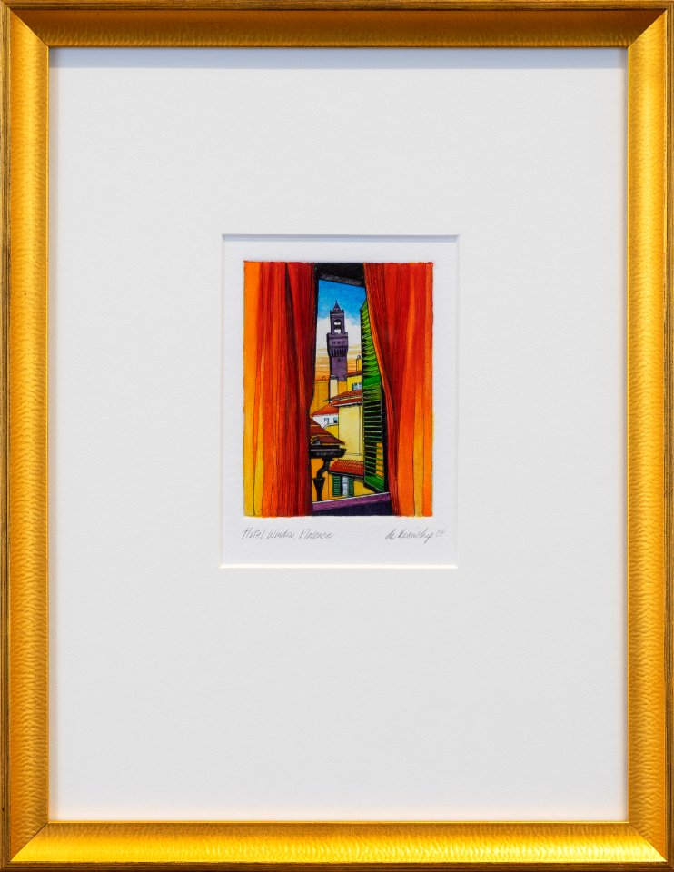 225 | Viviane De Kosinsky | Hotel Window, Florence | Printmaking | 12x9