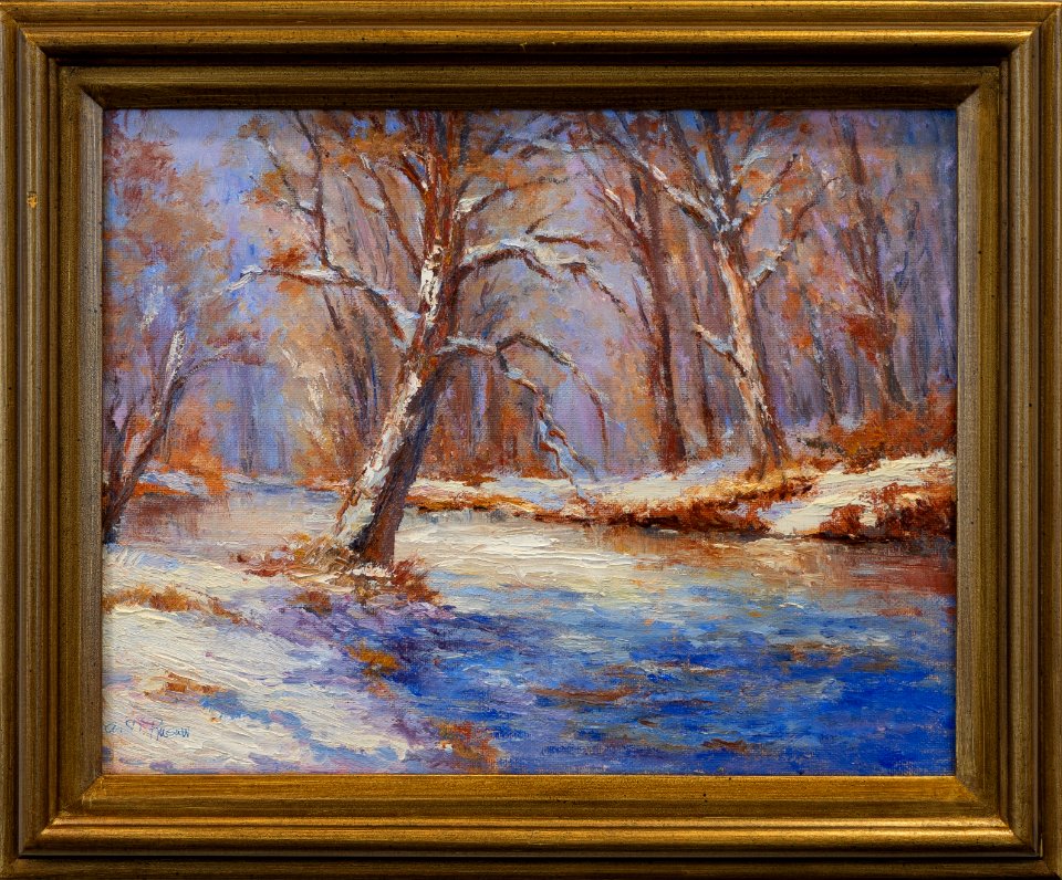 113 | Carol Rusaw | A Winter Stream | Oil | 14x17