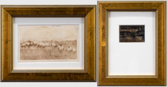 199 | Nancy Reinke | Grazing Sheep (A) and Bridge with Moon (B) | Printmaking | 8x14