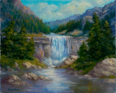 382 | Carol Rusaw | Waterfall in the Rockies | Oil | 16x20