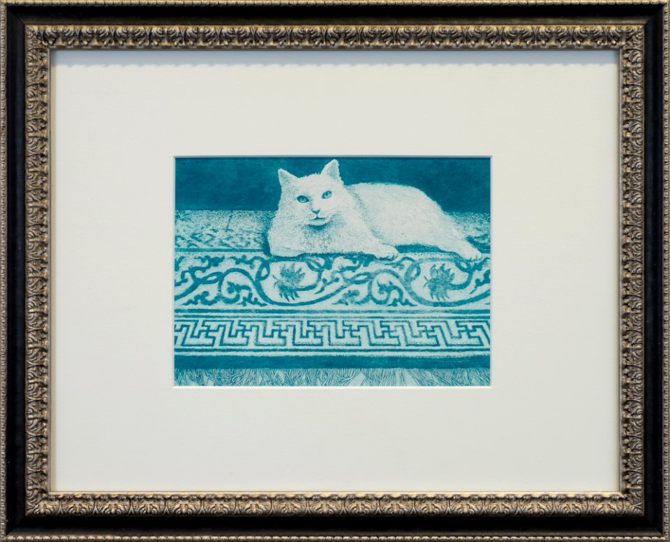 039 | Nancy Reinke | Cat on Rug | Printmaking | 14x17