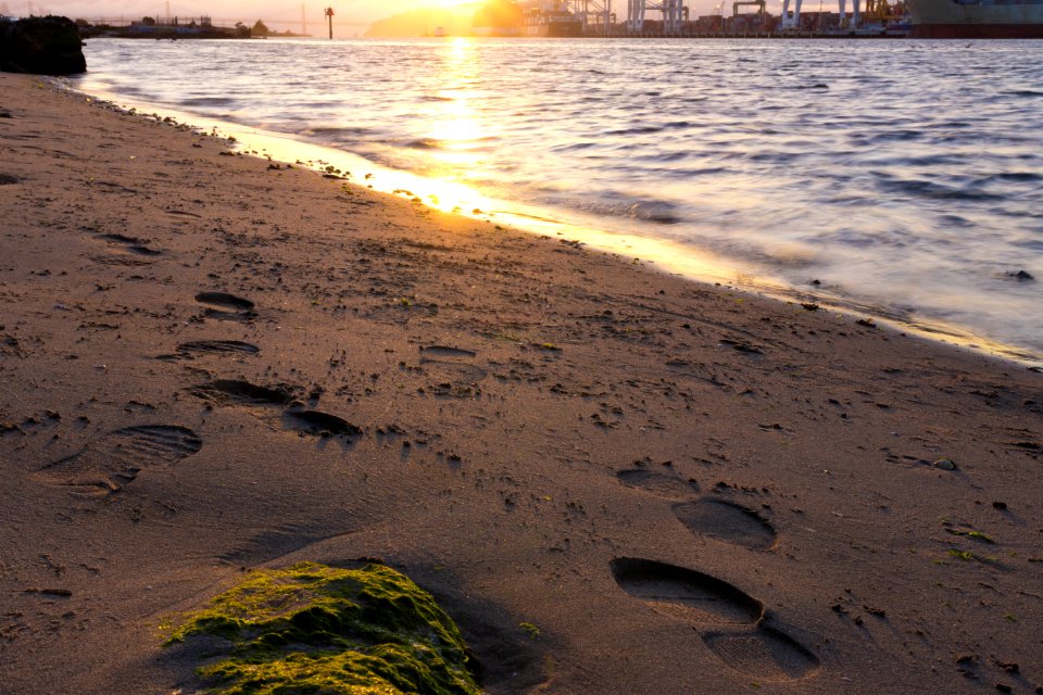 Footprints at sunset