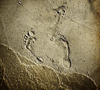 Footprints sea water