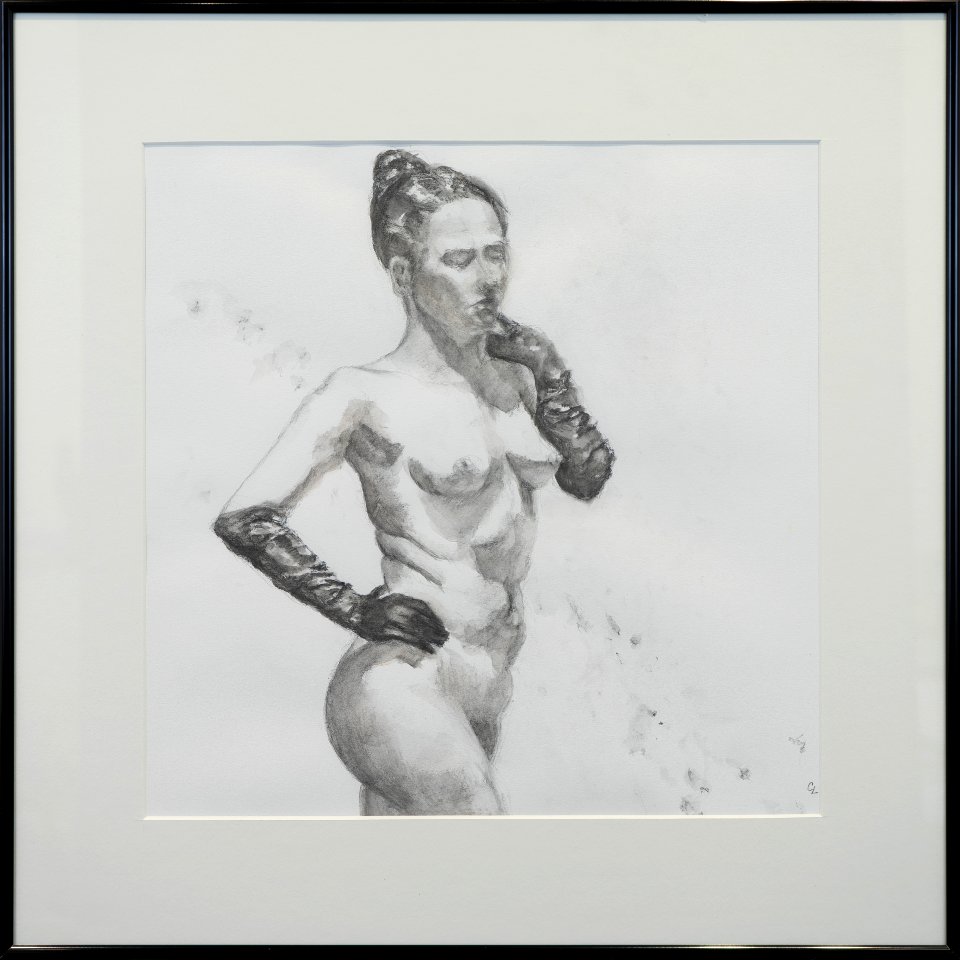 088 | Cindi Lewis | Long Black Gloves | Drawing | 21x21