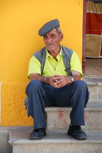 Man sit stairs photo