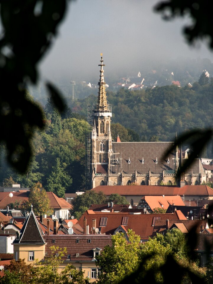 Haze distant view steeple
