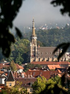Haze distant view steeple