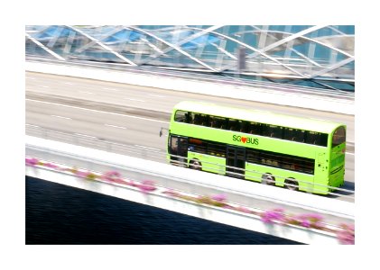 Green bus on Bayfront bridge photo