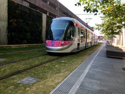 Midland Metro tram 37 on the then recently opened extension to Grand Central,