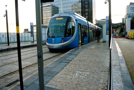 West Midlands Metro tram 22 in new livery at Library for Centenary Square. photo