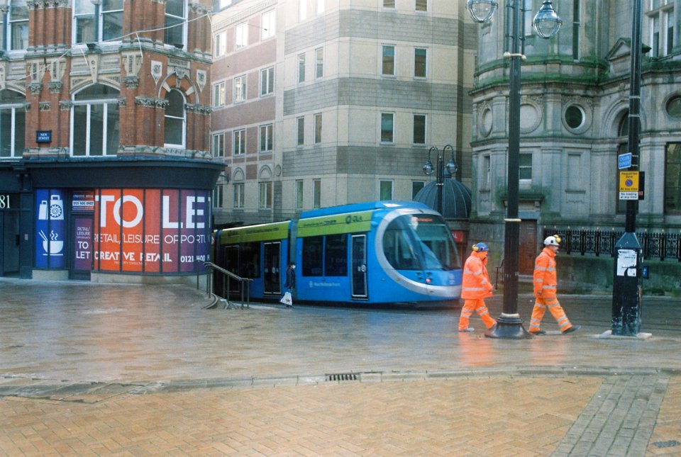 West Midlands Metro tram 37 heading for Library terminus