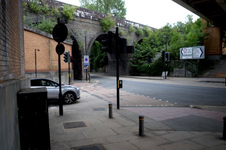 Coulsdon railway bridge seen through the new bridge carrying the relief road photo