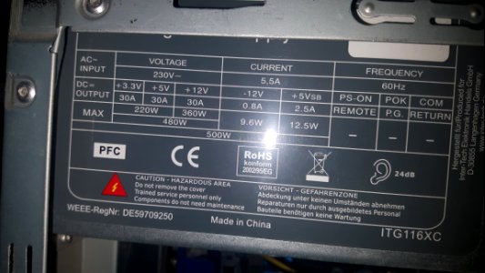 Power Supply Unit Label PSU