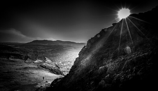 Sun sun over edinburgh black and white