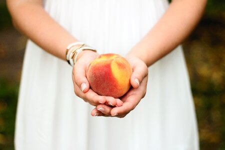Peach fruit hands photo
