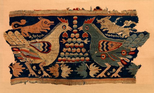 Fragment of Wall Hanging with confronted cocks and running dogs DP256957
