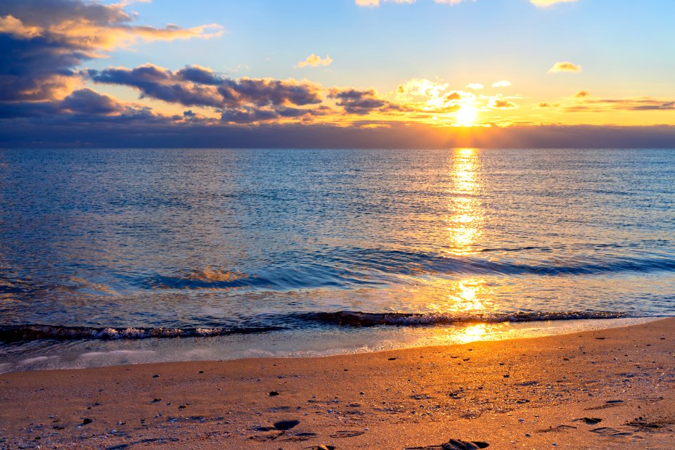 Sunset on the winter coast of the Black Sea in Crimea