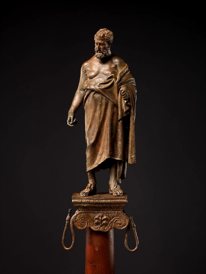 Bronze statuette of a philosopher on a lamp stand-