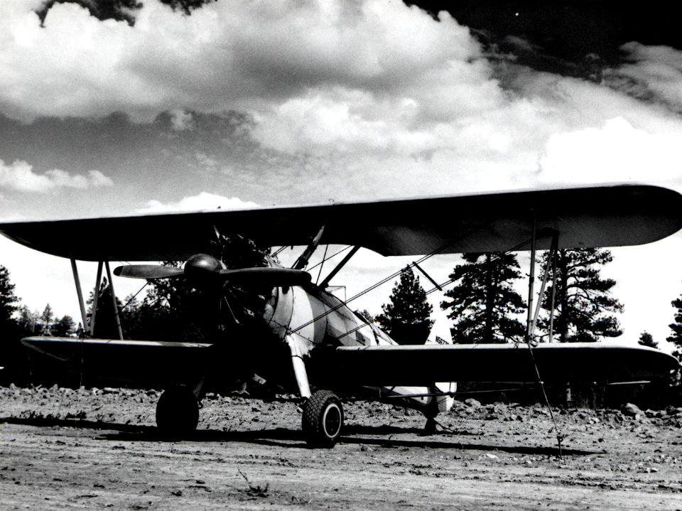 1955. Stearman plane. Western spruce budworm control project. Ochoco control unit, Oregon.