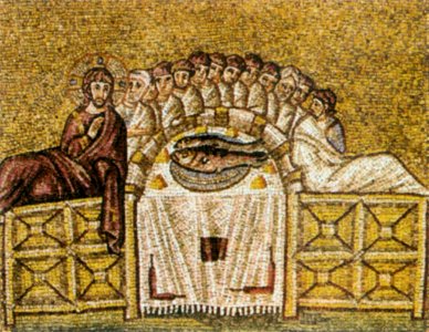 Last Supper  6th century Mosaic Sant'Apollinare Nuovo, Ravenna