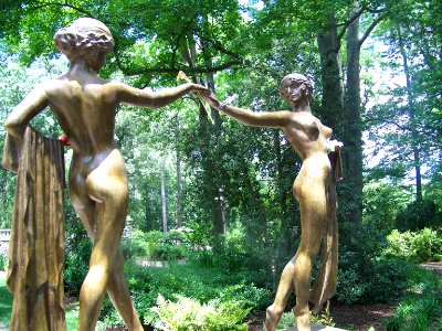 dest statues with flowers
