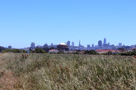 San Francisco from Crissy Field Beach next to the Golden Gate Bridge photo