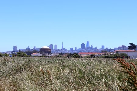 San Francisco from Crissy Field Beach next to the Golden Gate Bridge photo