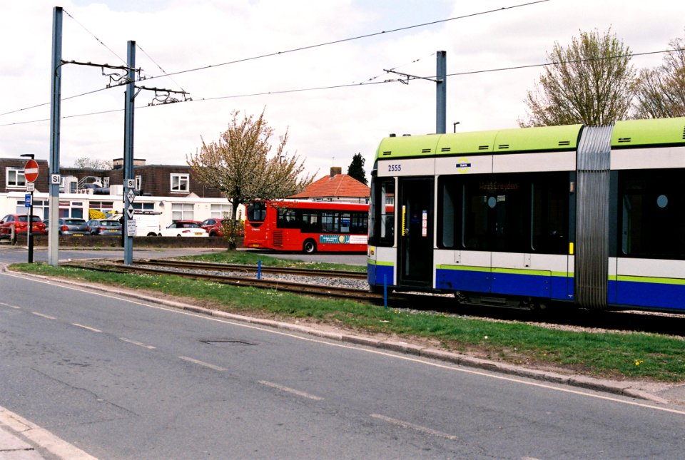 Tram and bus meet at New Addington terminus photo