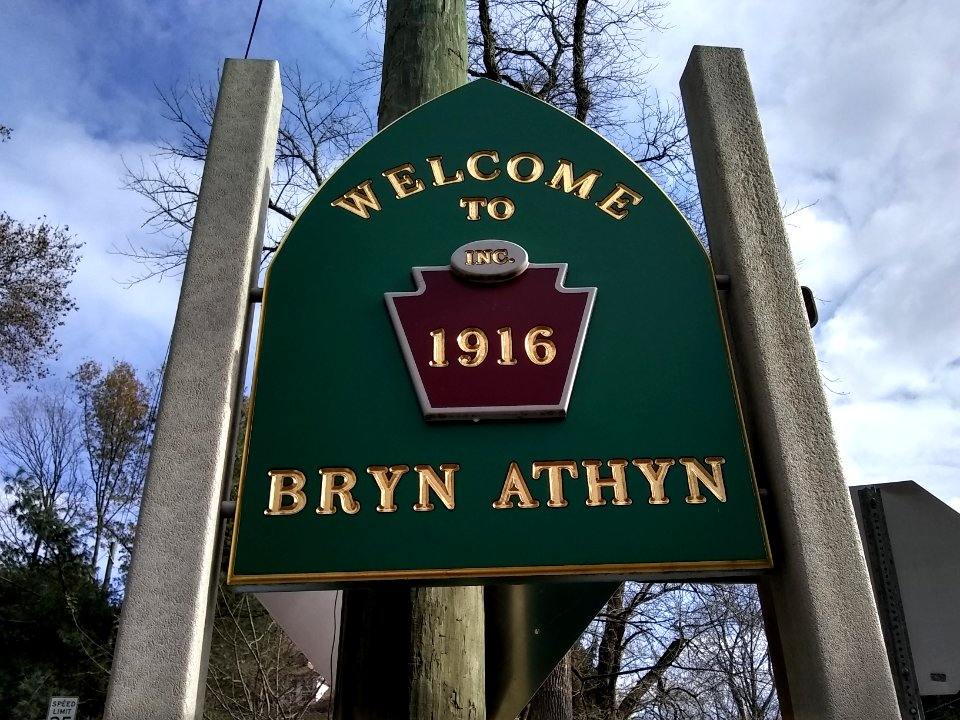 Bryn Athyn, PA town limit sign