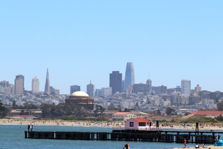 San Francisco from Crissy Field Beach next to the Golden Gate Bridge photo