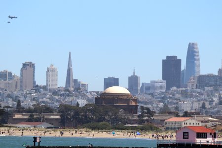 San Francisco from Crissy Field Beach next to the Golden Gate Bridge photo