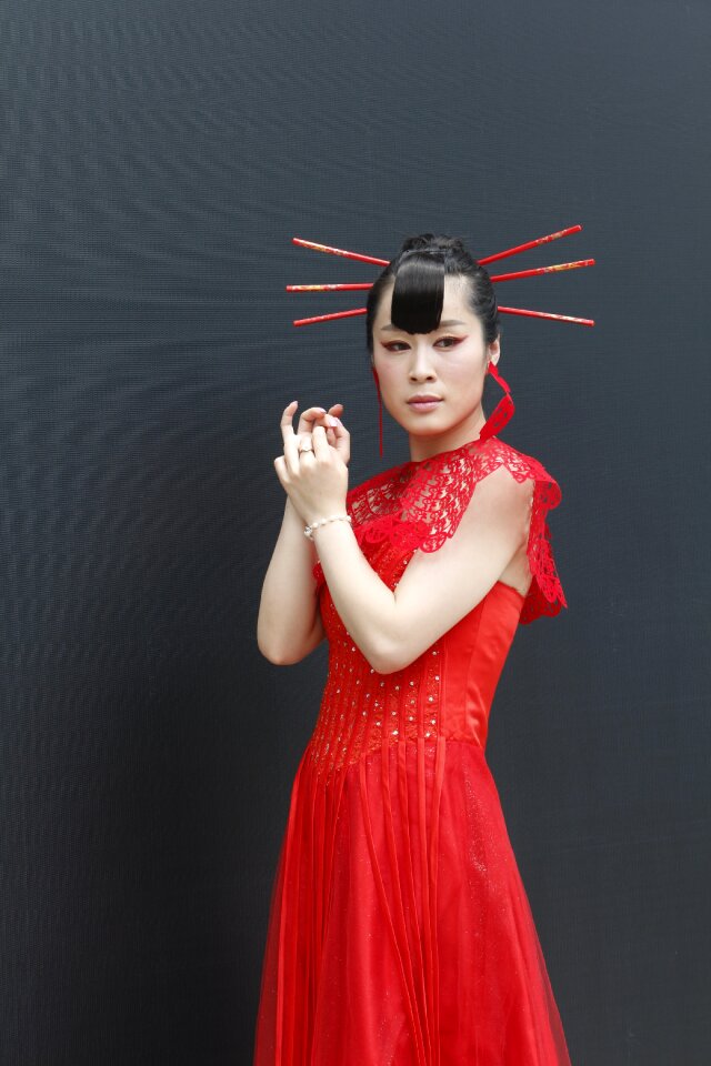 Woman red dress asia