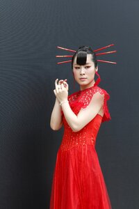 Woman red dress asia
