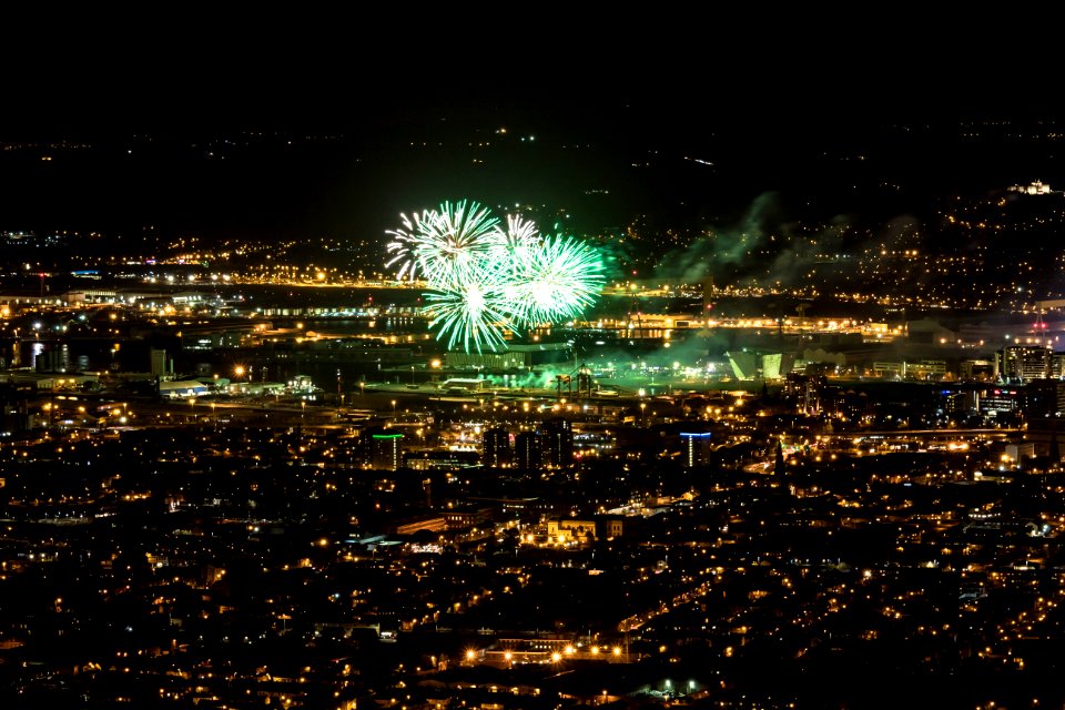 Fireworks over Belfast from Black mountain