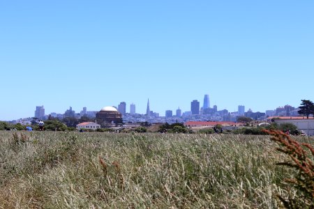 San Francisco from Crissy Field Beach next to the Golden Gate Bridge photo