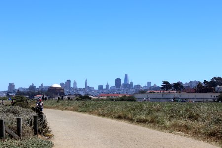 San Francisco from Crissy Field Beach next to the Golden Gate Bridge photo