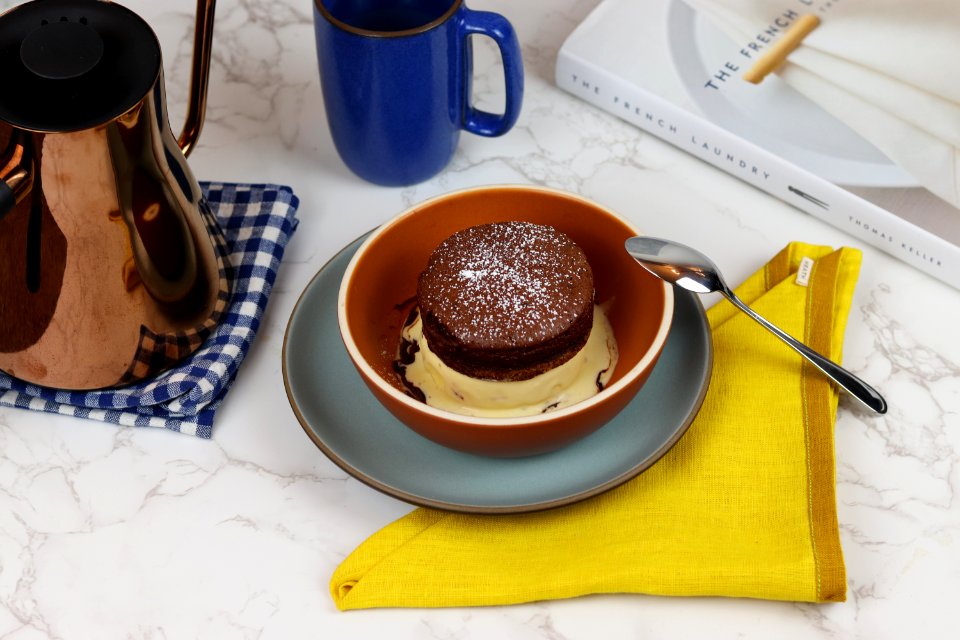 Velouté of Dark Chocolate with Cinnamon Stick Ice Cream, from the French Laundry Cookbook