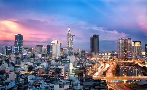 Ho Chi Minh City in Vietnam during sunset photo