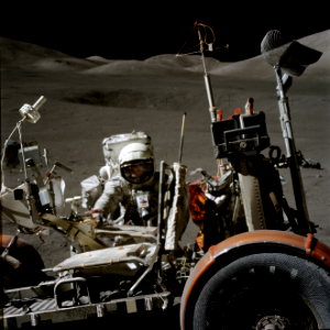 Apollo 17 Astronaut Harrison Schmitt and the Lunar Roving Vehicle photo