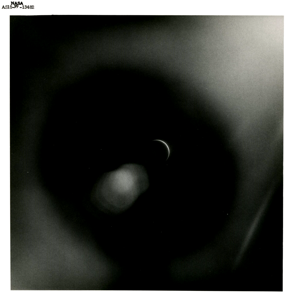 UV photograph of the increasing crescent Earth during the homeward journey, Apollo 15, August 1971