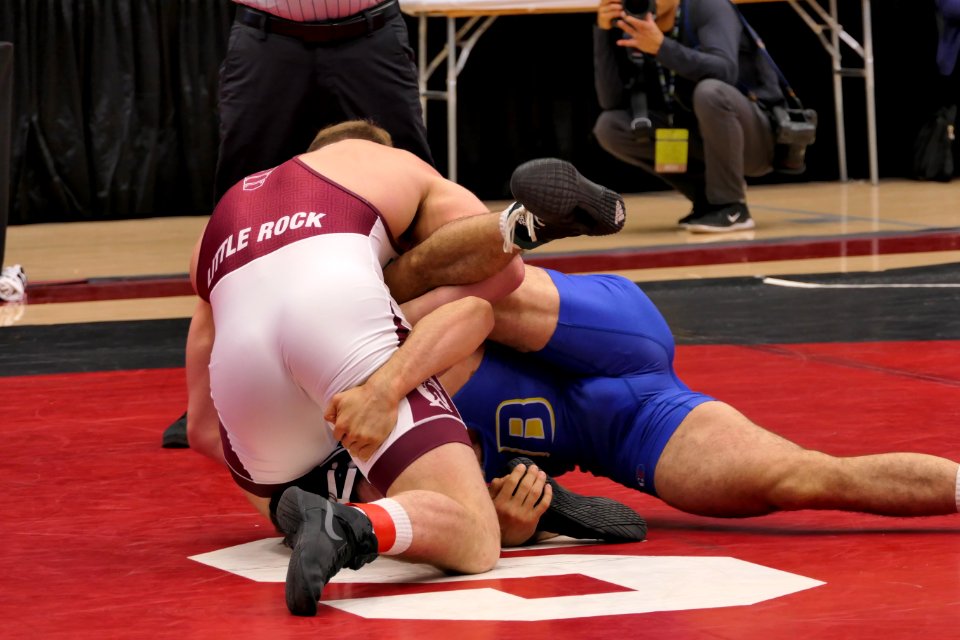 197lbs Dylan Johnson (Little Rock) tech fall Josh Annis (Cal State Bakersfield)