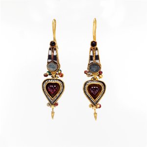 Pair of gold earrings with an Egyptian Atef crown set with stones and glass- DP165454