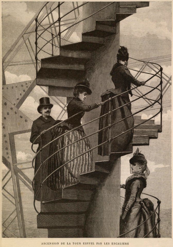 Staircase of the Eiffel Tower (2nd to 3rd floor). Exposition Universelle 1889