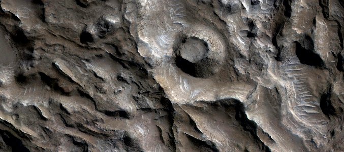 Mars - Eroded Layered Deposits on Floor of Large Crater photo